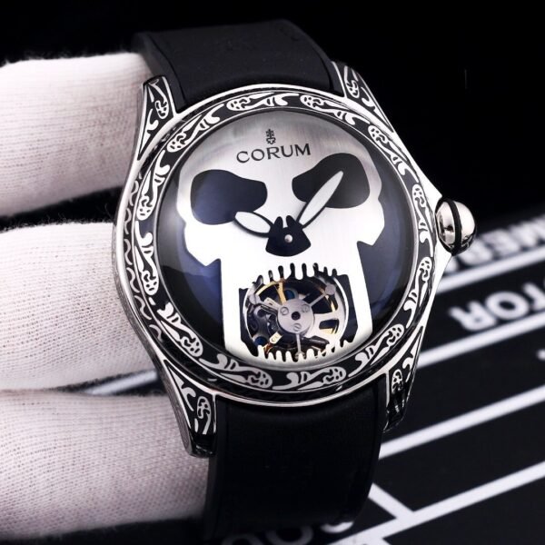 Corum Bubble Tourbillon Engraved Silver Luxury Men Watch