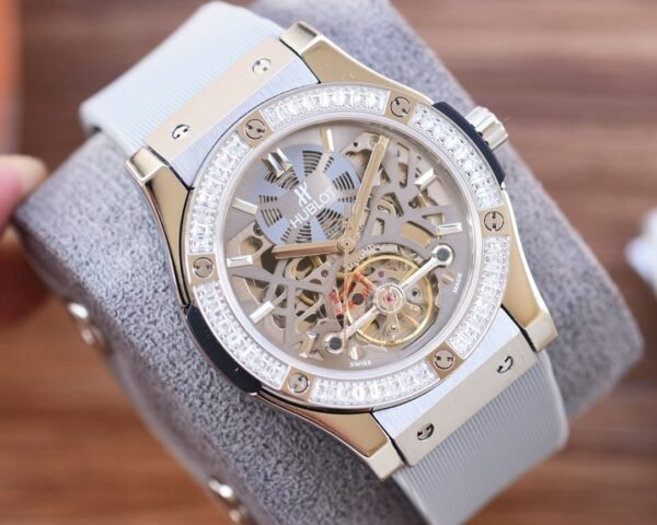 Hublot Skeleton-Diamond Silver Tourbillon Men Watch