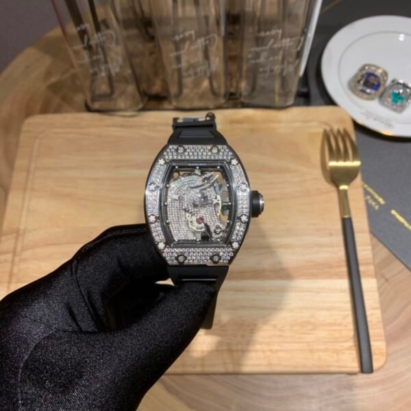 Richard Mille Silver-Black Horse Full Diamond Luxury Men Watch