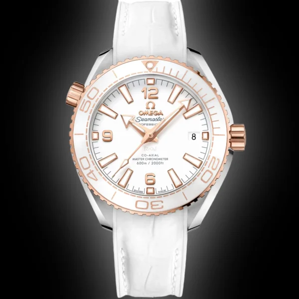Omega Seamaster Planet Ocean 6000M 215.23 White Dial, Sedna™ Gold, 39.5 mm, Alligator Leather