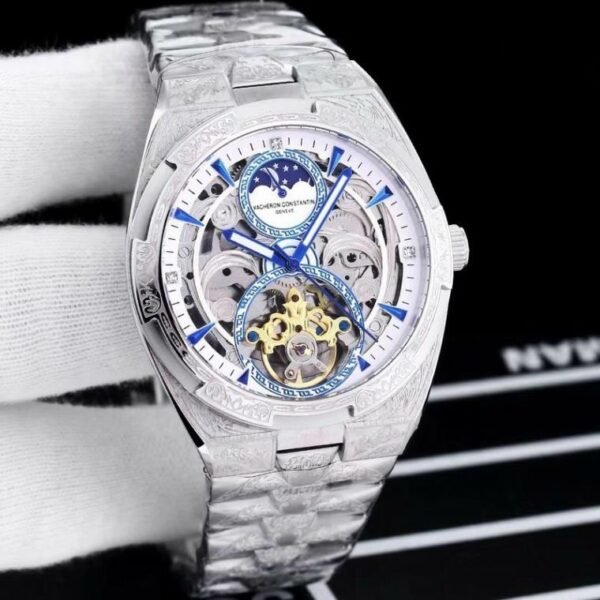 Vacheron Constantin Style Skeleton Silver Luxury Men’s Watch