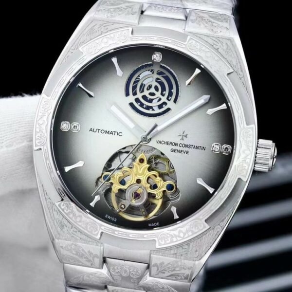 Vacheron Constantin Silver Day\Night Tourbillon Engraved Luxury Men’s Watch